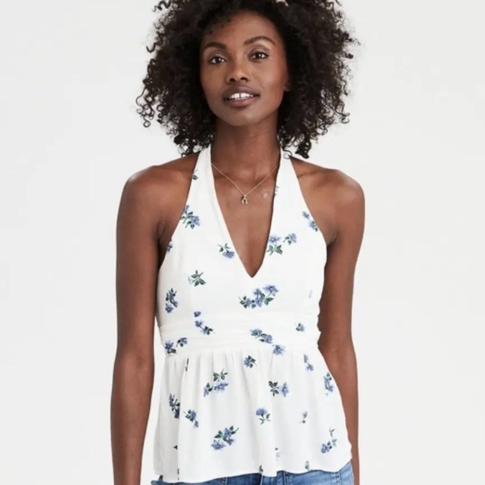 American Eagle Floral Halter Babydoll Top